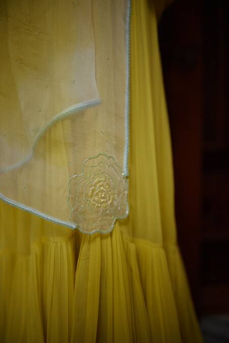 Shop Label Nimbus Green , Georgette, Organza Embroidery One Hand Blouse Lehenga Set Online at Aza Fashions Shop_Label Nimbus_Green , Georgette, Organza Embroidery One Hand Blouse Lehenga Set _Online_at_Aza_Fashions