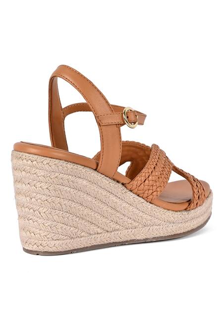 Buy_Vanilla Moon_Brown Nina Leather Braided Strap Wedges_Online_at_Aza_Fashions