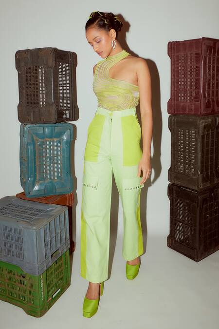 Nirmooha Green Organza Round Neck Cording Detail Monokini Online at Aza Fashions Nirmooha_Green Organza Round Neck Cording Detail Monokini _Online_at_Aza_Fashions