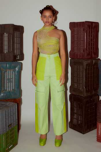 Shop_Nirmooha_Green Denim Cargo Pant _Online_at_Aza_Fashions