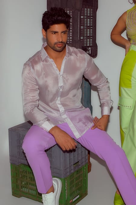 Nirmooha_Purple Chiffon Printed Shirt _Online_at_Aza_Fashions