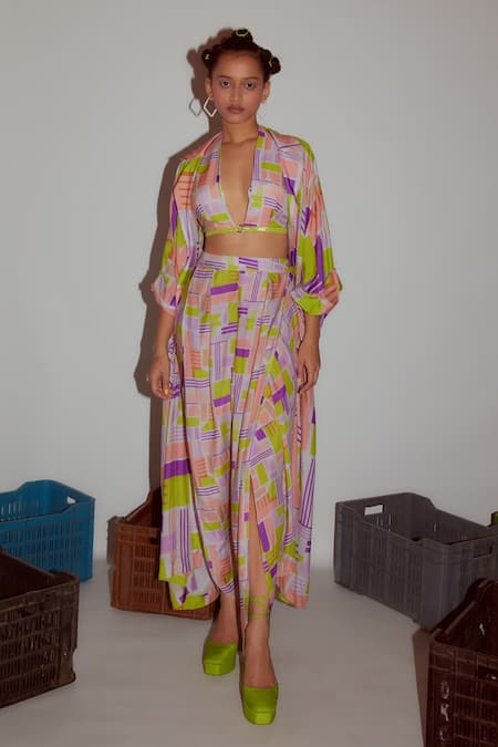 Buy_Nirmooha_Multi Color Muslin Geometric Print Draped Pant _Online_at_Aza_Fashions