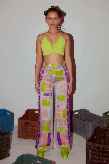 Nirmooha_Multi Color Chiffon Geometric Print Pant _Online_at_Aza_Fashions