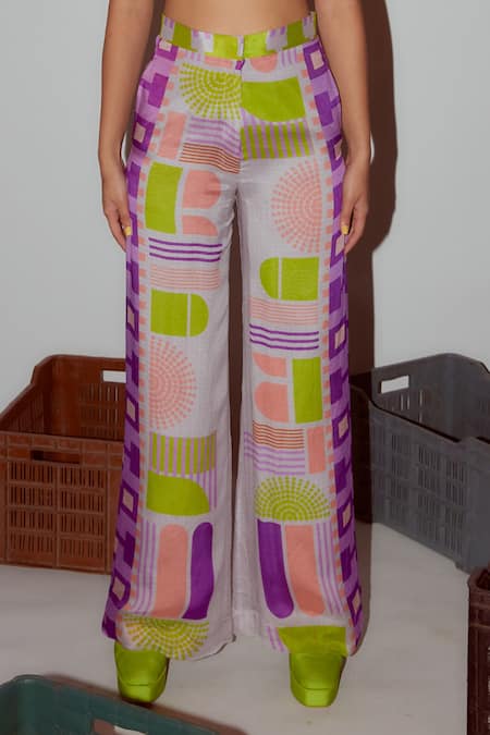 Buy_Nirmooha_Multi Color Chiffon Geometric Print Pant _Online_at_Aza_Fashions