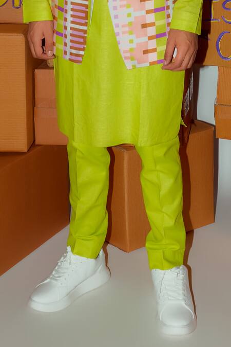 Nirmooha_Multi Color Linen Geometric Printed Bundi And Kurta Set _Online_at_Aza_Fashions