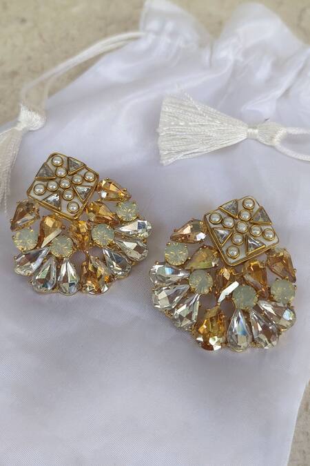 Shop Bblingg Gold Plated Crystals, Smocking Nivi Earrings Online at Aza Fashions Shop_Bblingg_Gold Plated Crystals, Smocking Nivi Earrings _Online_at_Aza_Fashions