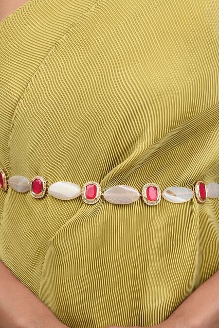 Ahaanya_Multi Color Agate Geometric Embellished Kamarbandh_Online_at_Aza_Fashions