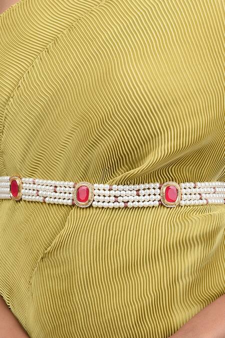 Ahaanya White Pearl Embellished Kamarbandh Online at Aza Fashions Ahaanya_White Pearl Embellished Kamarbandh_Online_at_Aza_Fashions