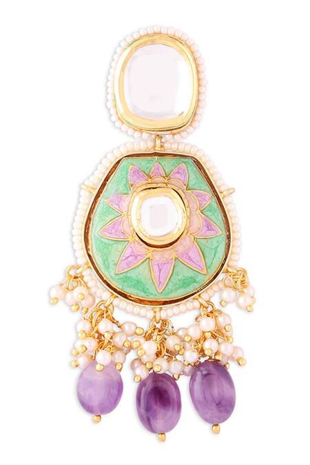 Buy_Ahaanya_Multi Color Kundan Polki Floral Embellished Earrings_Online_at_Aza_Fashions