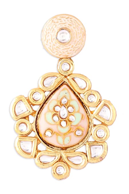 Buy_Ahaanya_Gold Plated Kundan Polki Floral Embellished Danglers_Online_at_Aza_Fashions