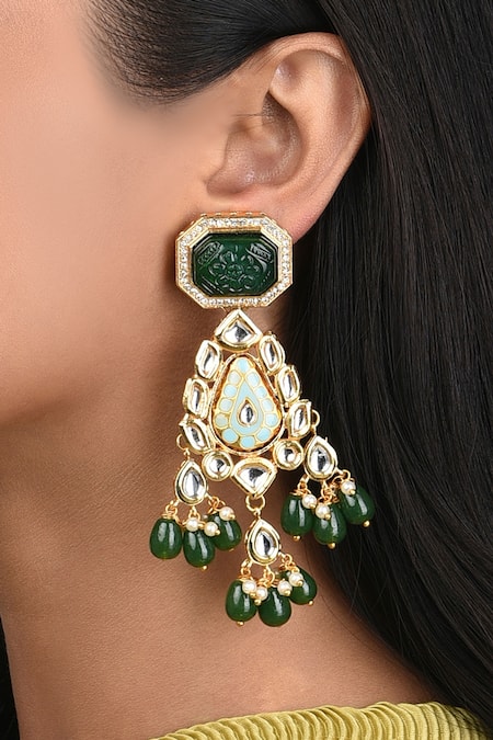Ahaanya_Multi Color Kundan Polki Embellished Danglers_Online_at_Aza_Fashions