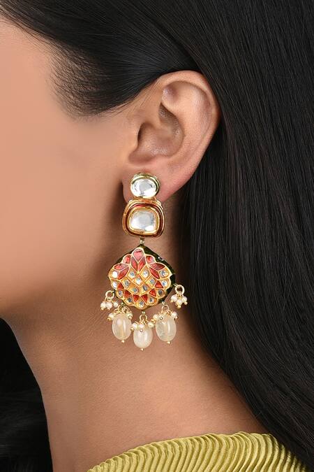 Ahaanya_Gold Plated Kundan Polki Embellished Earrings_Online_at_Aza_Fashions