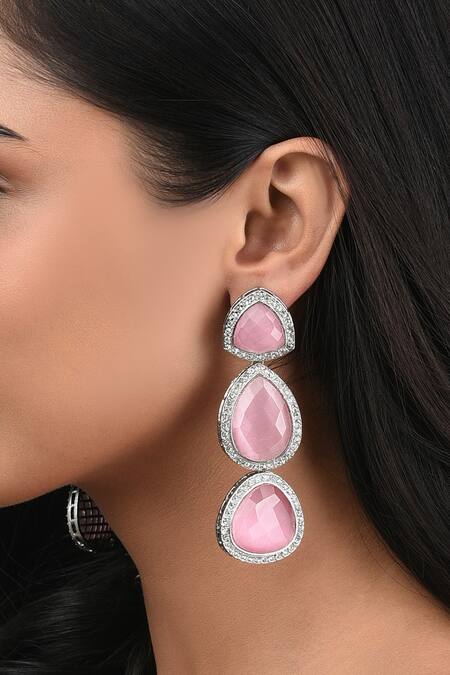Ahaanya Pink Agate Stone Embellished Danglers Online at Aza Fashions Ahaanya_Pink Agate Stone Embellished Danglers_Online_at_Aza_Fashions