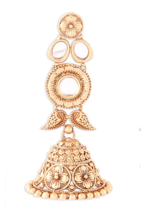 Buy_Ahaanya_Gold Plated Kundan Polki Embellished Jhumkas_Online_at_Aza_Fashions