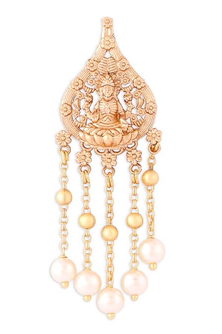 Buy_Ahaanya_Gold Plated Kundan Polki Carved Temple Chandeliers_Online_at_Aza_Fashions