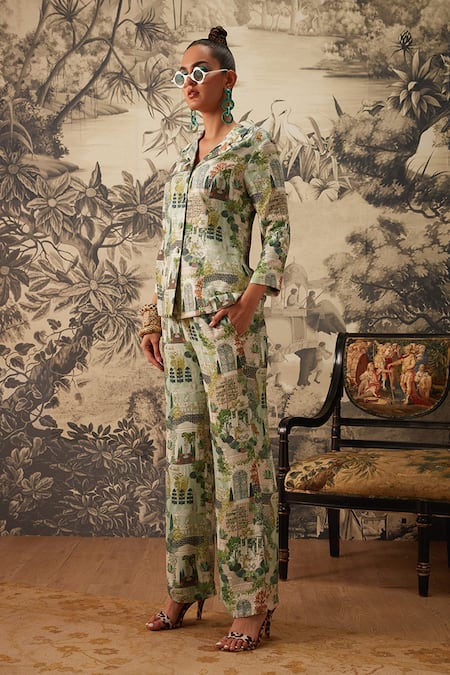 Kalista Multi Color Viscose Embroidery Split Saira Miniature Pattern Shirt And Pant Set Online at Aza Fashions Kalista_Multi Color Viscose Embroidery Split Saira Miniature Pattern Shirt And Pant Set _Online_at_Aza_Fashions