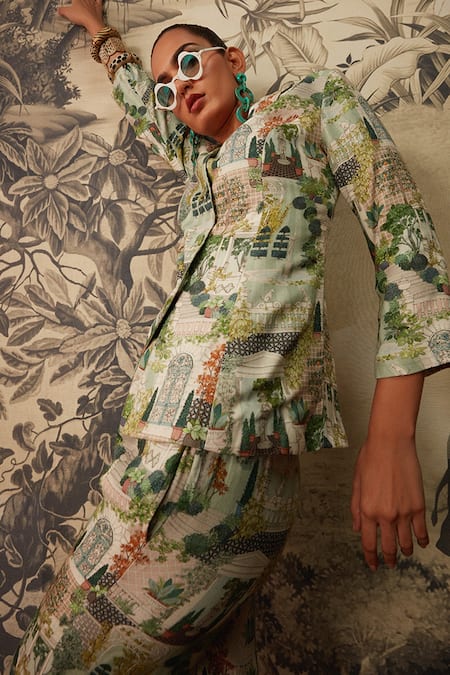 Buy Kalista Multi Color Viscose Embroidery Split Saira Miniature Pattern Shirt And Pant Set Online at Aza Fashions Buy_Kalista_Multi Color Viscose Embroidery Split Saira Miniature Pattern Shirt And Pant Set _Online_at_Aza_Fashions