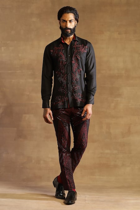 Buy Raghavendra Rathore Jodhpur Black Silk Floral Pattern Floret Embroidered Shirt Online at Aza Fashions Buy_Raghavendra Rathore Jodhpur_Black Silk Floral Pattern Floret Embroidered Shirt_Online_at_Aza_Fashions