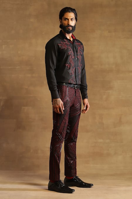 Raghavendra Rathore Jodhpur Black Silk Floral Pattern Floret Embroidered Shirt at Aza Fashions Raghavendra Rathore Jodhpur_Black Silk Floral Pattern Floret Embroidered Shirt_at_Aza_Fashions