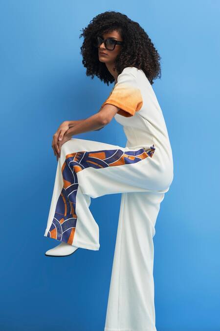 Buy_Siddhant Agrawal_Off White Cotton Embroidery V-neck Jumpsuit _Online_at_Aza_Fashions