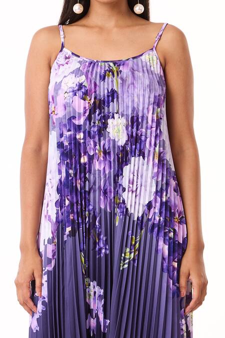 Buy_Scarlet Sage_Blue Polyester Scoop Neck Olivia Accordion Floral Pattern Dress_Online_at_Aza_Fashions