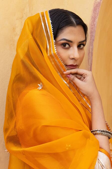 Shop Pomcha Jaipur Yellow Taffeta, Organza Sequins, Tassels, Gota Patti Amber Anarkali Set Online at Aza Fashions Shop_Pomcha Jaipur_Yellow Taffeta, Organza Sequins, Tassels, Gota Patti Amber Anarkali Set _Online_at_Aza_Fashions