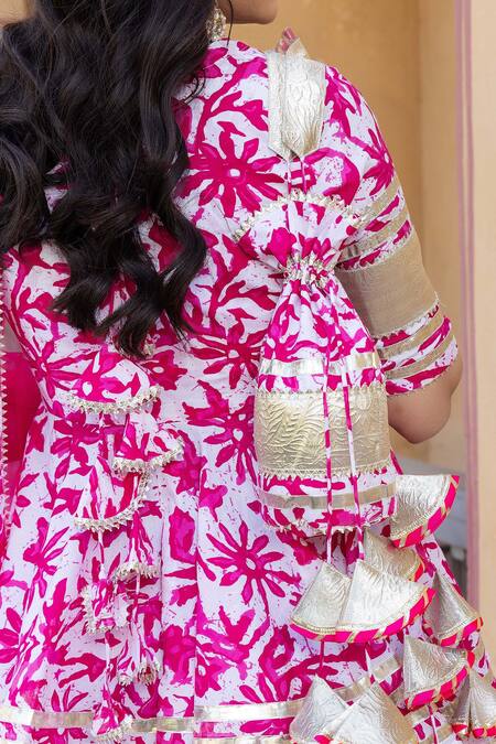 Buy Pomcha Jaipur White Cotton, Net Gota Patti, Embroidery Lilly Floral Print Kurta Sharara Set Online at Aza Fashions Buy_Pomcha Jaipur_White Cotton, Net Gota Patti, Embroidery Lilly Floral Print Kurta Sharara Set _Online_at_Aza_Fashions