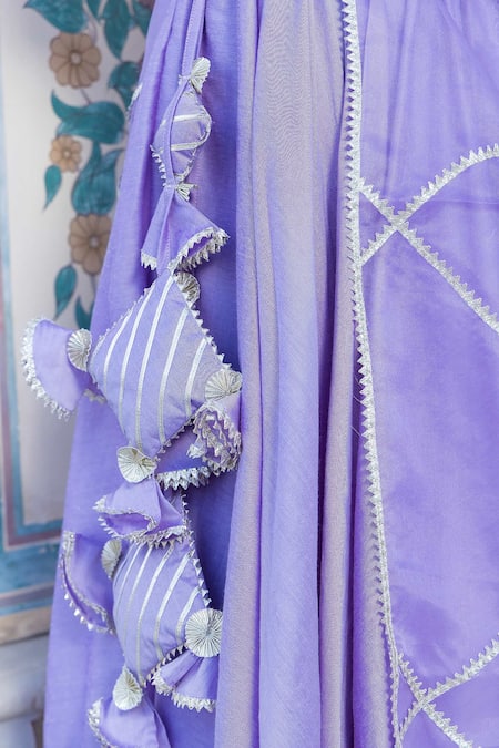 Buy_Pomcha Jaipur_Purple Cotton, Silk, Organza Tassels, Embroidery V-neck Mimosa Lehenga Set _Online_at_Aza_Fashions