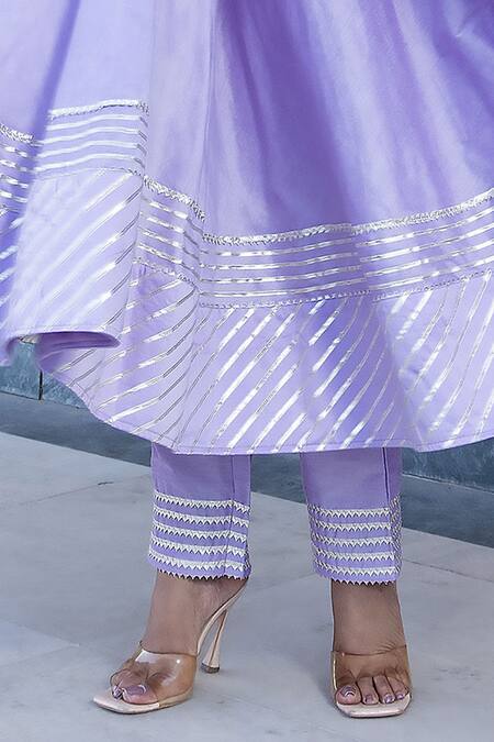 Pomcha Jaipur_Purple Cotton, Silk, Organza Gota Patti Split V-neck Anarkali Pant Set _at_Aza_Fashions