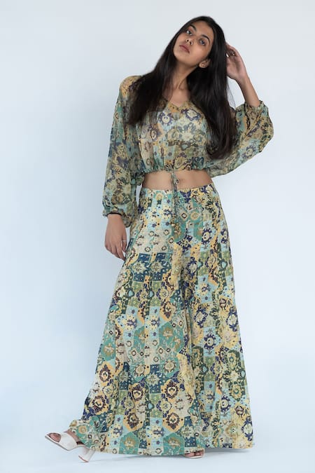 Buy Vishudh Indigo Ethnic Motifs Printed Crop Top with Palazzo for Women  Online at Rs.989 - Ketch