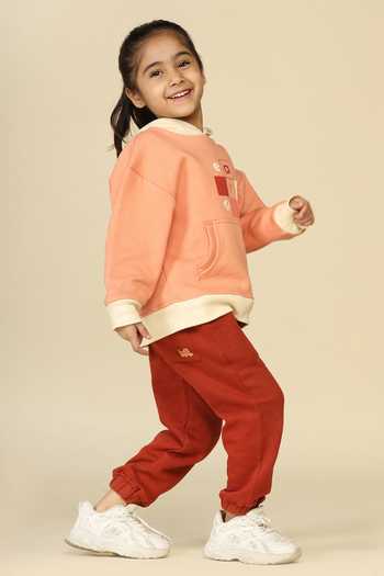Buy_Miko Lolo_Pink 100% Cotton Fleece Print And Embroidery Color Blocked Hoodie And Joggers Set_Online_at_Aza_Fashions