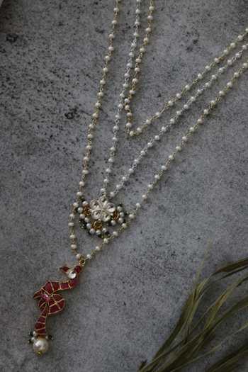 Buy Do Taara Gold Plated Pearl Layered Peacock Necklace Online at Aza Fashions Buy_Do Taara_Gold Plated Pearl Layered Peacock Necklace _Online_at_Aza_Fashions