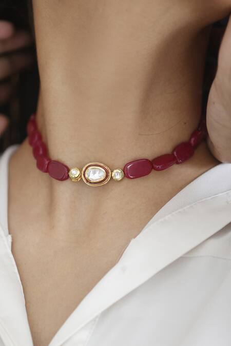 Do Taara_Red Agate Choker Necklace _Online_at_Aza_Fashions