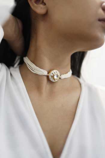 Buy_Do Taara_Gold Plated Meenakari Kundan Pearl Choker _Online_at_Aza_Fashions