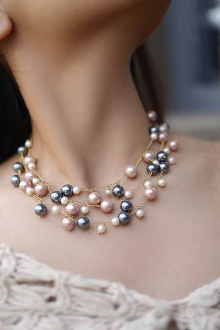 Buy_Do Taara_Multi Color Layered Pearl Necklace _Online_at_Aza_Fashions
