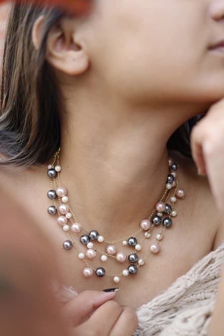 Shop_Do Taara_Multi Color Layered Pearl Necklace _Online_at_Aza_Fashions