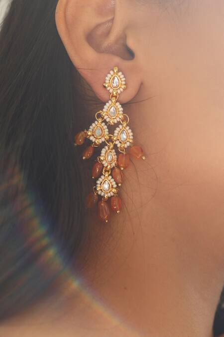 Buy_Do Taara_Orange Stones Kundan Dangler Earrings _Online_at_Aza_Fashions
