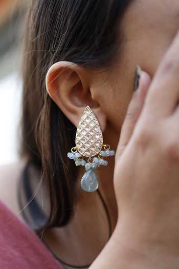 Do Taara_Blue Diamonds, Stones, Crystals Drop Shaped Kundan Earrings _Online_at_Aza_Fashions