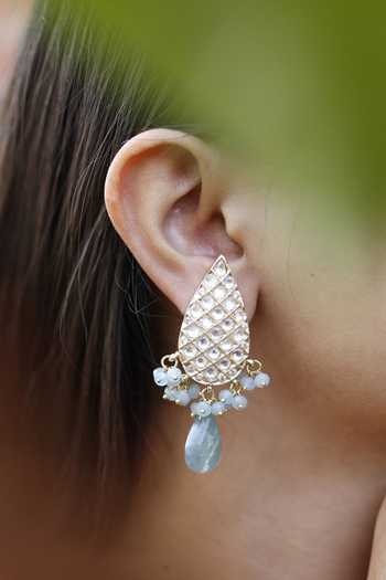 Buy_Do Taara_Blue Diamonds, Stones, Crystals Drop Shaped Kundan Earrings _Online_at_Aza_Fashions