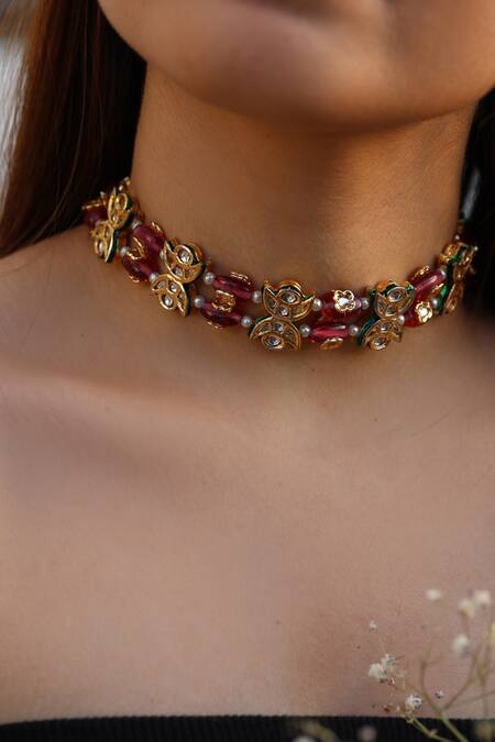 Do Taara_Gold Plated Kundan Choker Necklace _Online_at_Aza_Fashions