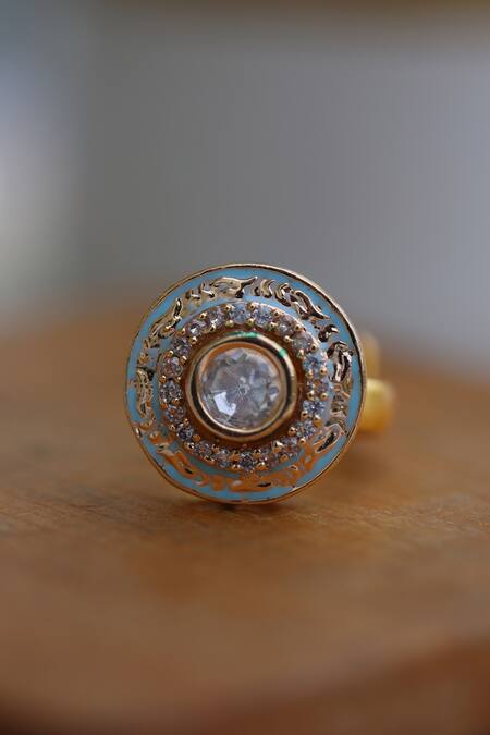 Buy Do Taara Green Metallic Thread Meenakari Ring Online at Aza Fashions Buy_Do Taara_Green Metallic Thread Meenakari Ring _Online_at_Aza_Fashions