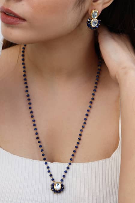 Do Taara Blue Imitation Diamonds Kundan Pendant Necklace Set Online at Aza Fashions Do Taara_Blue Imitation Diamonds Kundan Pendant Necklace Set _Online_at_Aza_Fashions