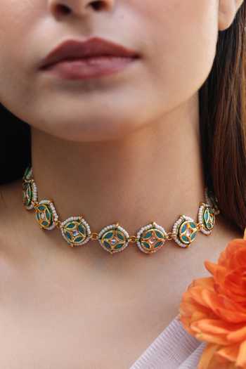 Do Taara Green Meenakari Choker Necklace Online at Aza Fashions Do Taara_Green Meenakari Choker Necklace _Online_at_Aza_Fashions