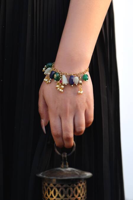 Do Taara Multi Color Kundan, Natural Stones And Pearls & Bracelet Online at Aza Fashions Do Taara_Multi Color Kundan, Natural Stones And Pearls & Bracelet_Online_at_Aza_Fashions