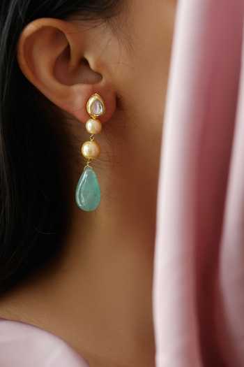 Do Taara_Green Kundan Earrings _Online_at_Aza_Fashions