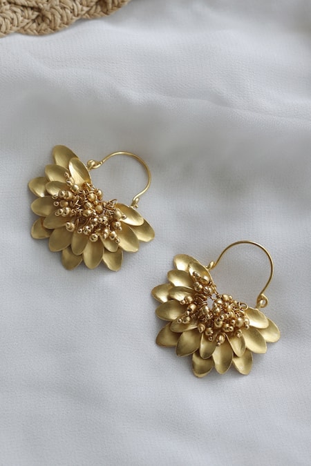 Do Taara_Gold Plated Beads Floral Shape Hoops _Online_at_Aza_Fashions