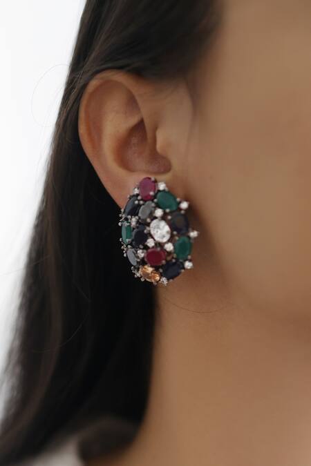 Do Taara_Multi Color Crystals, Stones Stud Earrings_Online_at_Aza_Fashions