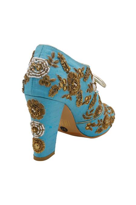 Buy Veruschka By Payal Kothari Blue Zardozi And Pearl Embroidered Pikasso Boots Online at Aza Fashions Buy_Veruschka By Payal Kothari_Blue Zardozi And Pearl Embroidered Pikasso Boots_Online_at_Aza_Fashions