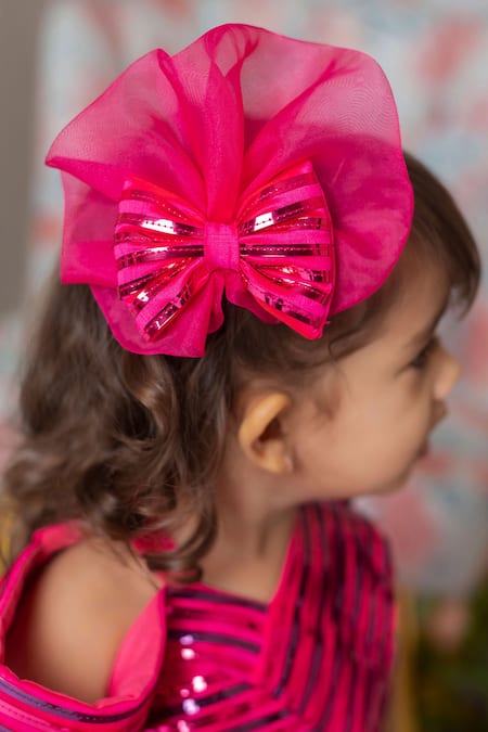 Buy_Lil Angels_Fuchsia Satin, Organza Sequins Embellished Geometric Pattern Gown _Online_at_Aza_Fashions