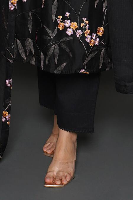 Buy Kameez Black Chanderi, Cotton, Kota Doria Embroidery, Olive Branch Print Kurta Pant Set Online at Aza Fashions Buy_Kameez_Black Chanderi, Cotton, Kota Doria Embroidery, Olive Branch Print Kurta Pant Set _Online_at_Aza_Fashions